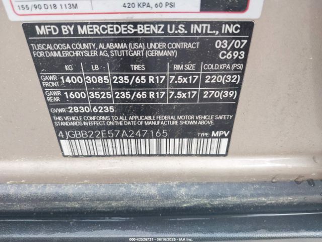 2007 MERCEDES-BENZ ML 320 CDI 4JGBB22E57A247165 Photo 8