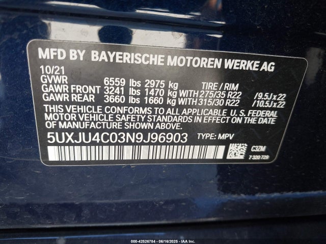 5UXJU4C03N9J96903 BMW X5