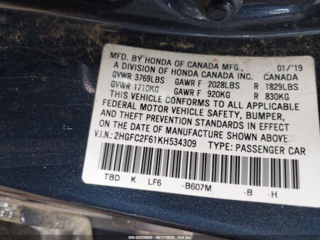 2HGFC2F61KH534309 Honda Civic Lx