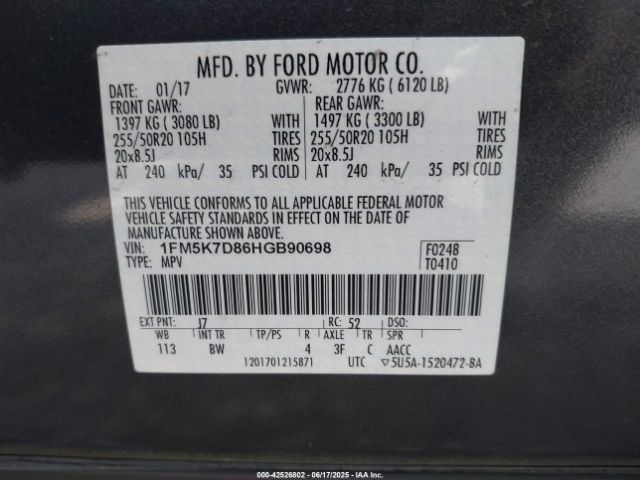 2017 FORD EXPLORER 1FM5K7D86HGB90698 Photo 8