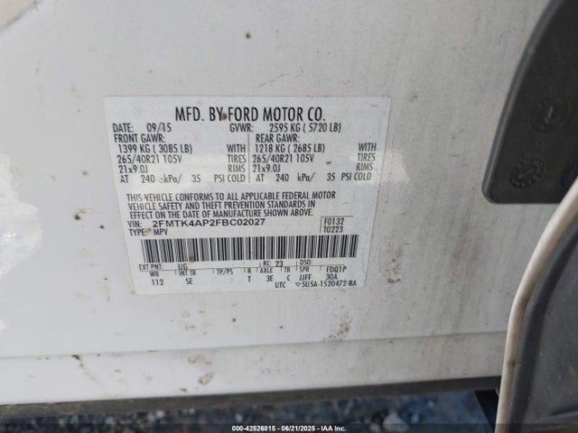 2FMTK4AP2FBC02027 Ford 2015