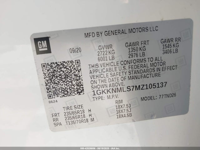 Auction sale of the 2021 Gmc Acadia Fwd Slt, vin: 1GKKNMLS7MZ105137, lot number: 42526856