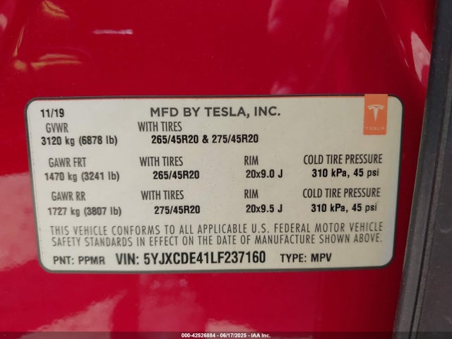 2020 TESLA MODEL X 5YJXCDE41LF237160 Photo 8