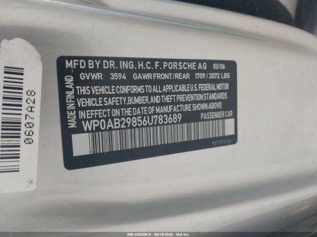 2006 PORSCHE CAYMAN S WP0AB29856U783689 Photo 8