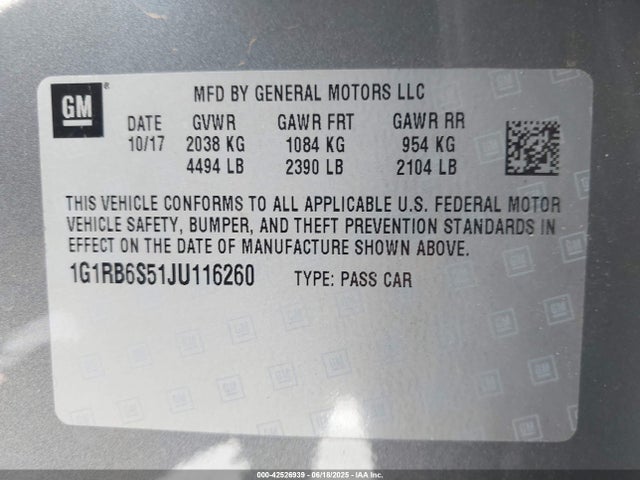 1G1RB6S51JU116260 Chevrolet l3a - direct injection, variable valve timing, hybrid, gen 1