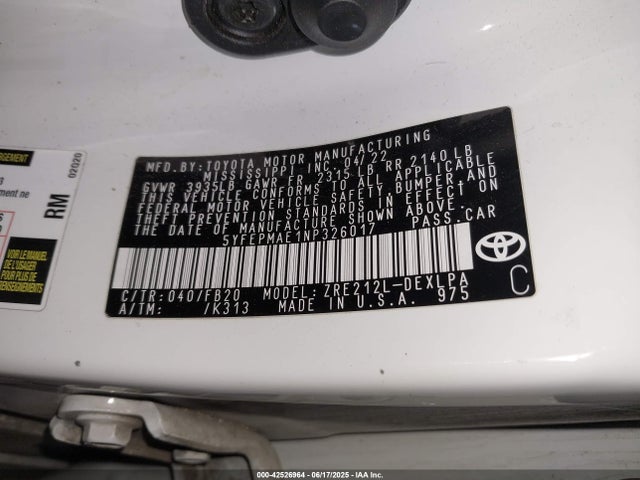 5YFEPMAE1NP326017 Toyota 2zr-fae