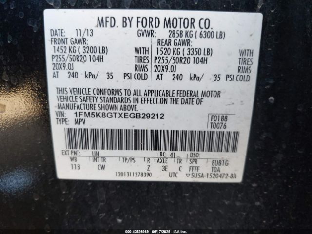 1FM5K8GTXEGB29212 Ford Explorer