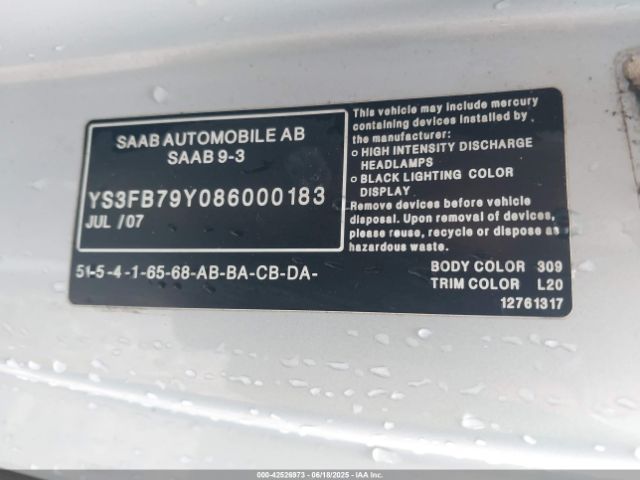 2008 SAAB 9-3 YS3FB79Y086000183 Photo 8