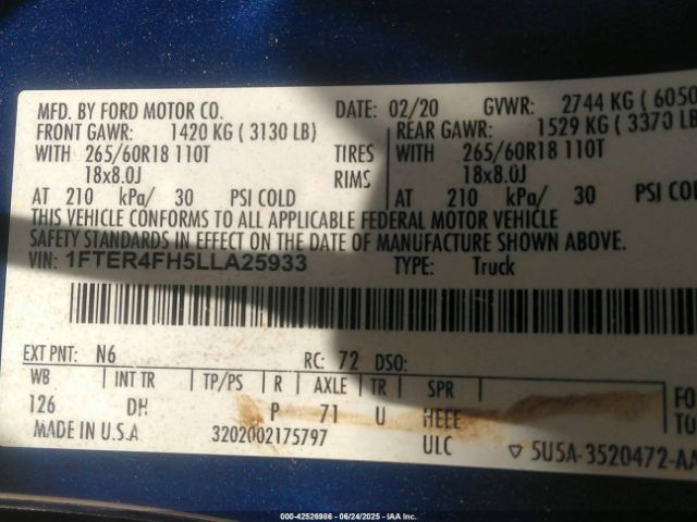 2020 FORD RANGER 1FTER4FH5LLA25933 Photo 8