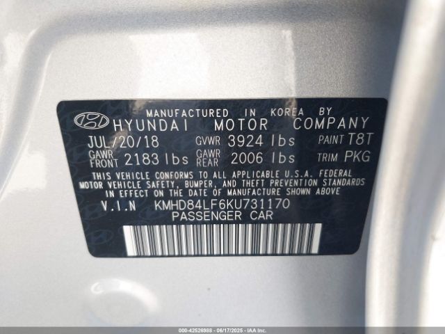 2019 HYUNDAI ELANTRA KMHD84LF6KU731170 Photo 8