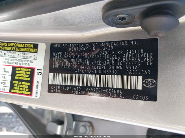 4T1C11AK1LU948710 Toyota a25a-fks