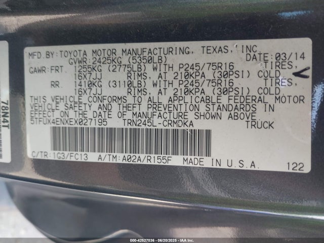 5TFUX4ENXEX027195 Toyota 2tr-fe