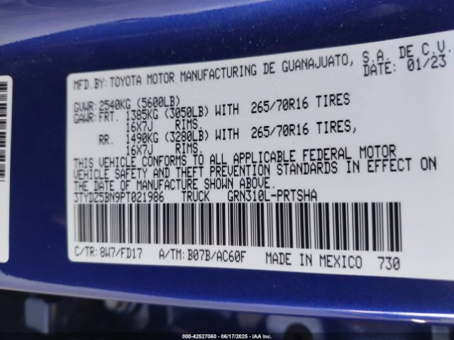 3TYDZ5BN9PT021986 Toyota 2gr-fks