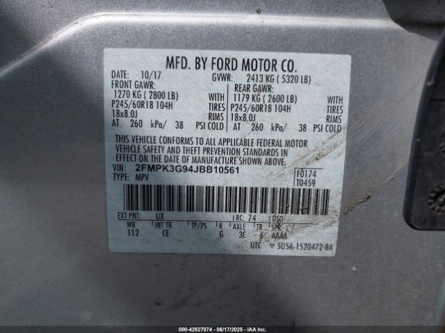 2FMPK3G94JBB10561 Ford 2.0l gtdi w/premium fuel