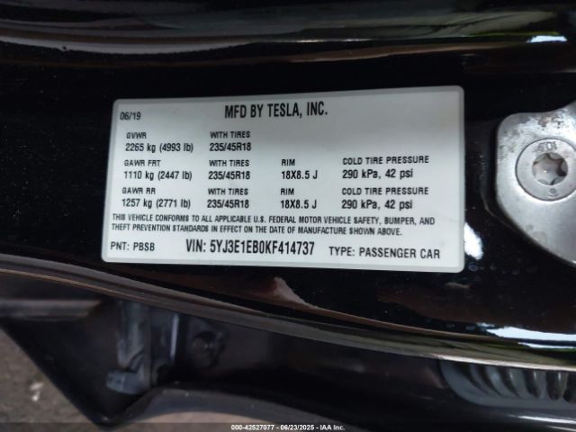 2019 TESLA MODEL 3 5YJ3E1EB0KF414737 Photo 8