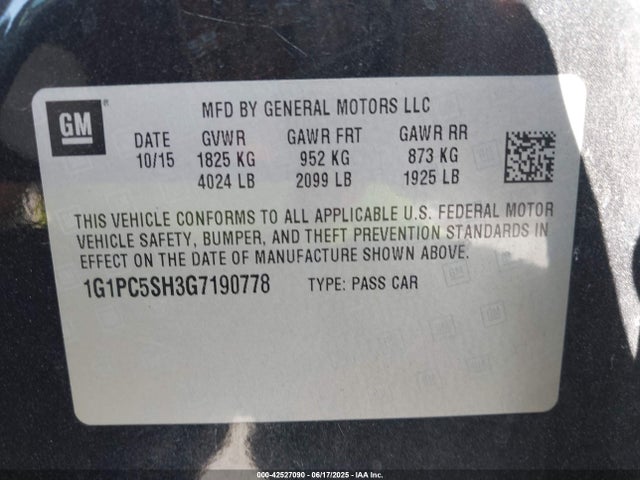 1G1PC5SH3G7190778 Chevrolet luw - e85 max