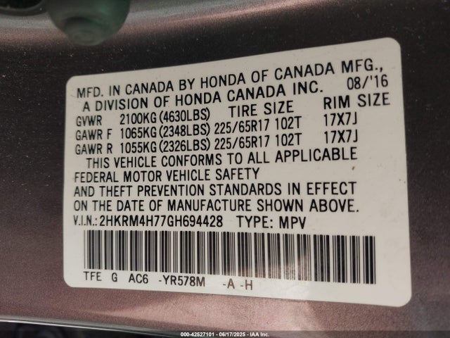 2HKRM4H77GH694428 Honda k24w9