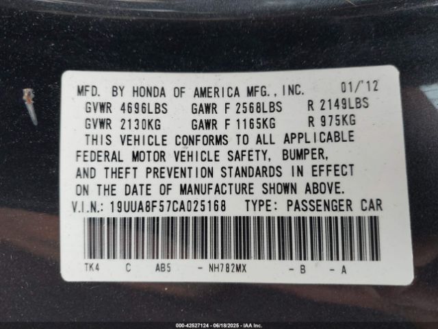 2012 ACURA TL 19UUA8F57CA025168 Photo 8