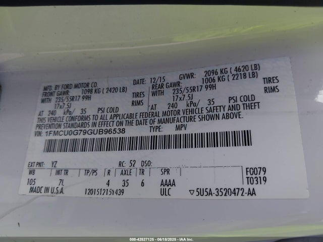 1FMCU0G79GUB96538 Ford 2016