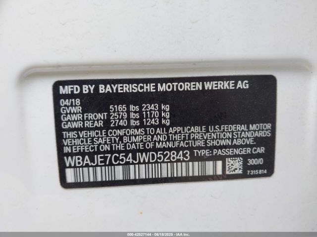 2018 BMW 540I WBAJE7C54JWD52843 Photo 8