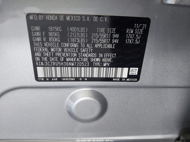 3CZRU5H36NM720523 Honda r18z9
