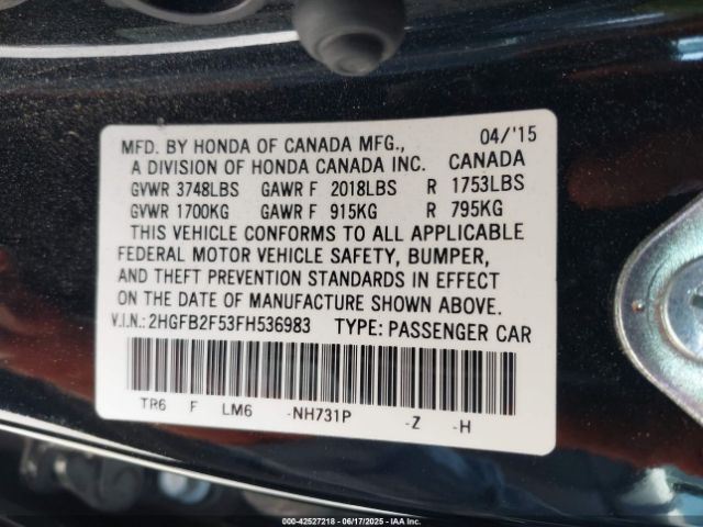 2HGFB2F53FH536983 Honda r18z1