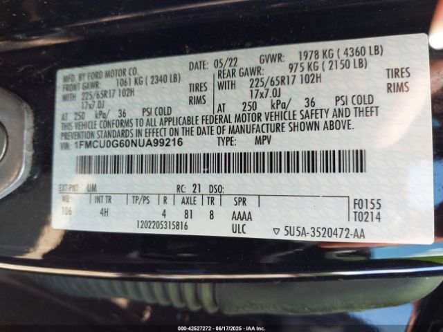 2022 FORD ESCAPE 1FMCU0G60NUA99216 Photo 8