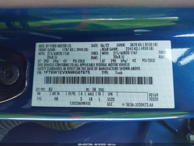 2022 FORD F-150 LIGHTNING 1FT6W1EVXNWG07675 Photo 8