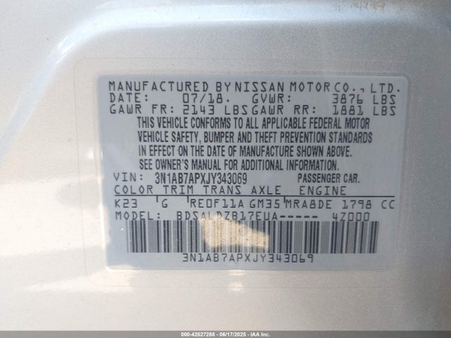3N1AB7APXJY343069 Nissan 2018