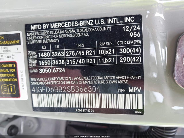 4JGFD6BB2SB366304 Mercedes-Benz m256m