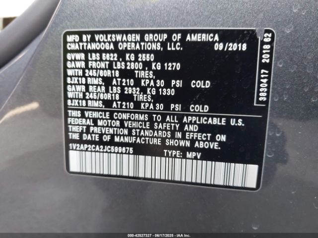 1V2AP2CA2JC599675 Volkswagen 2.0 tsi