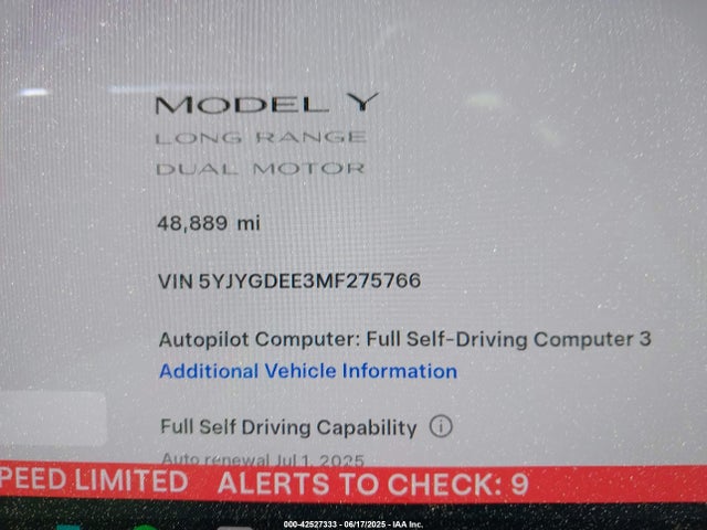 5YJYGDEE3MF275766 Tesla 2021