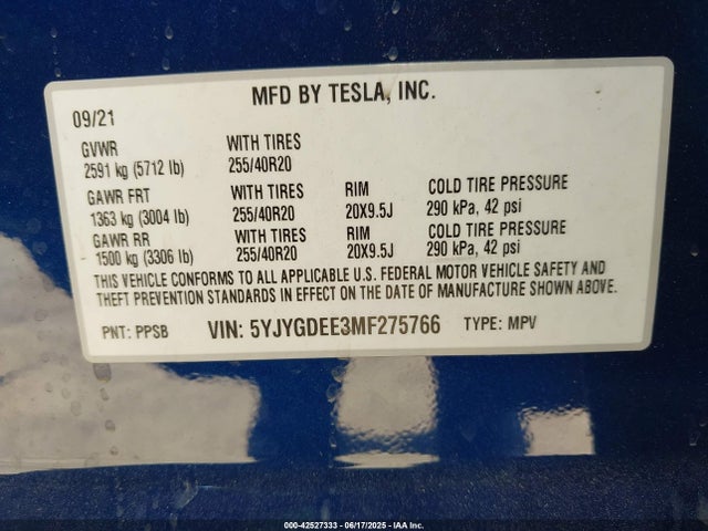 5YJYGDEE3MF275766 Tesla 2021
