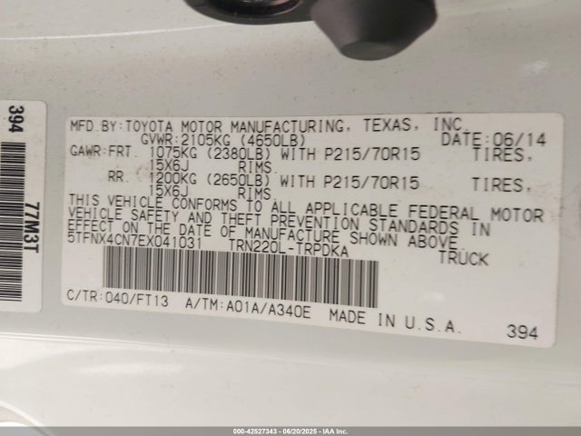 5TFNX4CN7EX041031 Toyota 2tr-fe