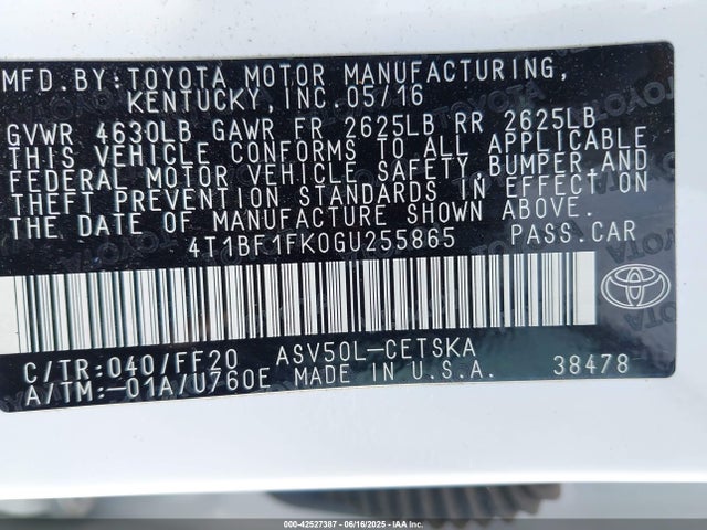 4T1BF1FK0GU255865 Toyota 2ar-fe