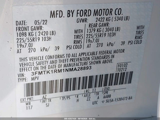 Ford 2022 2022 3FMTK1RM1NMA28893 Image 9