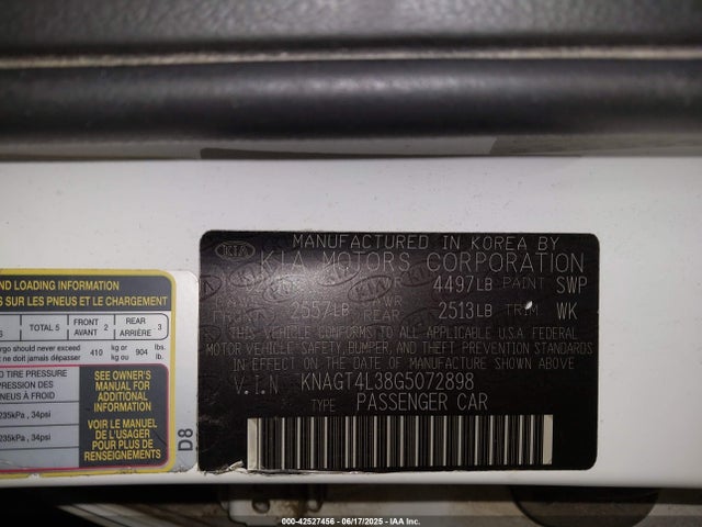 KNAGT4L38G5072898 KIA gdi theta ii