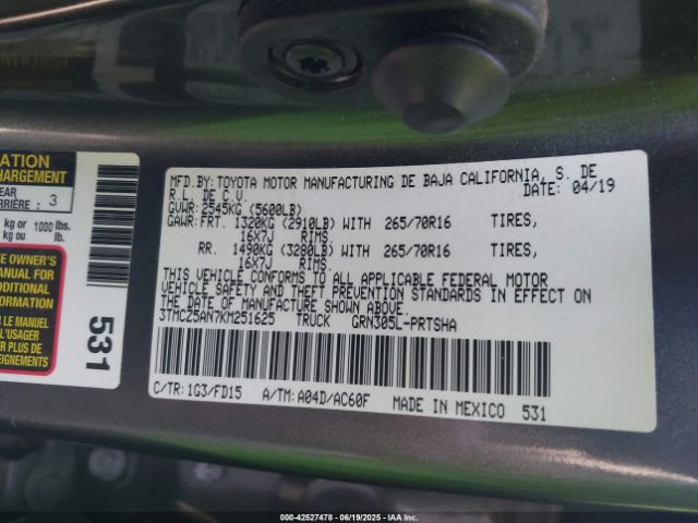 3TMCZ5AN7KM251625 Toyota 2gr-fks
