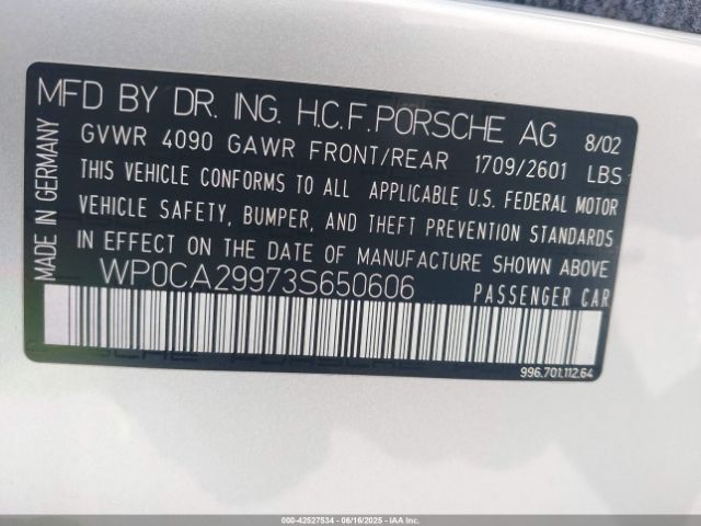 2003 PORSCHE 911 WP0CA29973S650606 Photo 8