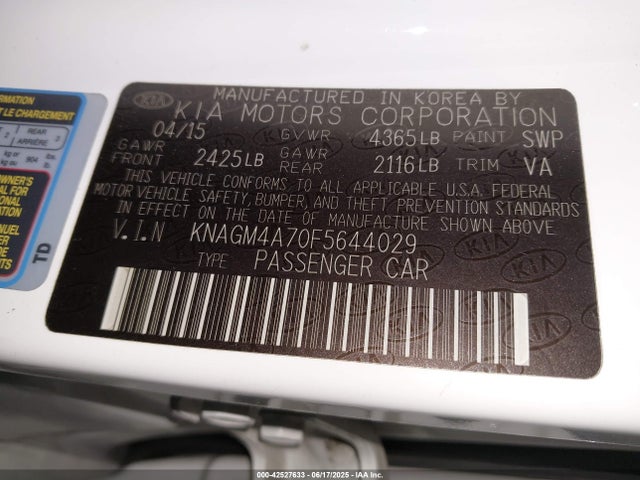 KNAGM4A70F5644029 KIA dohc gdi theta ii
