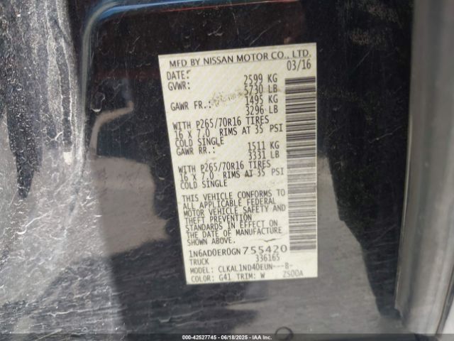 1N6AD0ER0GN755420 Nissan 2016
