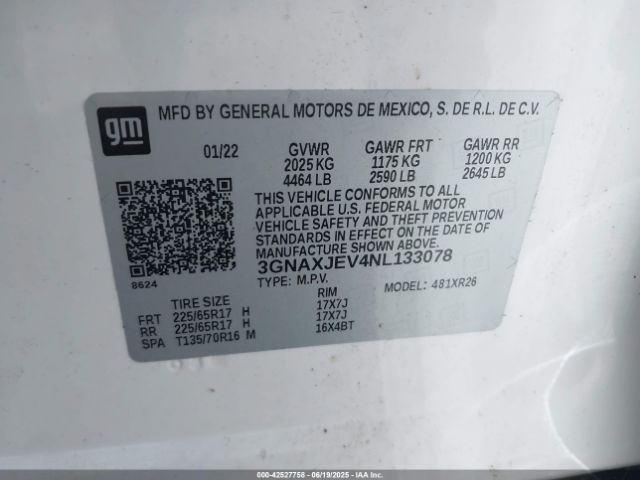 2022 CHEVROLET EQUINOX 3GNAXJEV4NL133078 Photo 8
