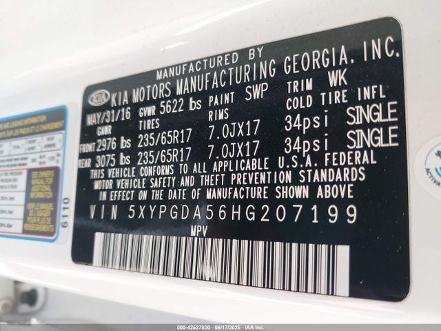 5XYPGDA56HG207199 KIA 2017