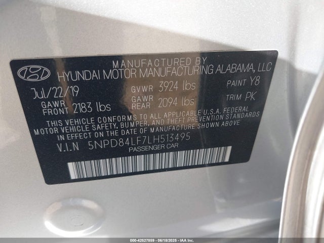 5NPD84LF7LH513495 Hyundai mpi nu