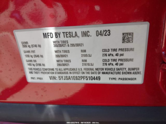 5YJSA1E62PF510449 Tesla MODEL S