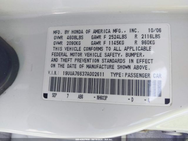 2007 ACURA TL 19UUA76637A002611 Photo 8