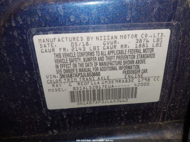 3N1AB7AP3JL653660 Nissan Sentra