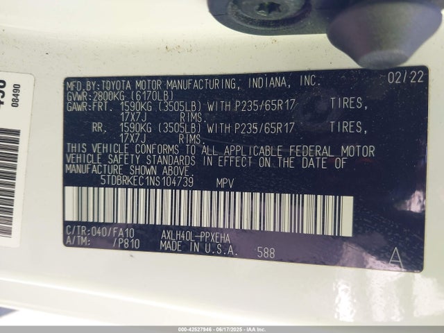 5TDBRKEC1NS104739 Toyota a25a-fxs, 5nm