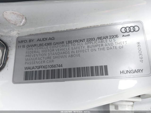 WAUA7GFFXG1056744 Audi 2016