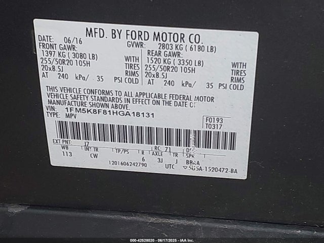 1FM5K8F81HGA18131 Ford 3.5l ti-vct